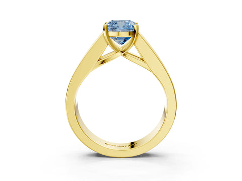 Yellow gold Fancy Blue Cushion Cut Cut Channel Set Solitaire Ring with Four-Prong Setting_3