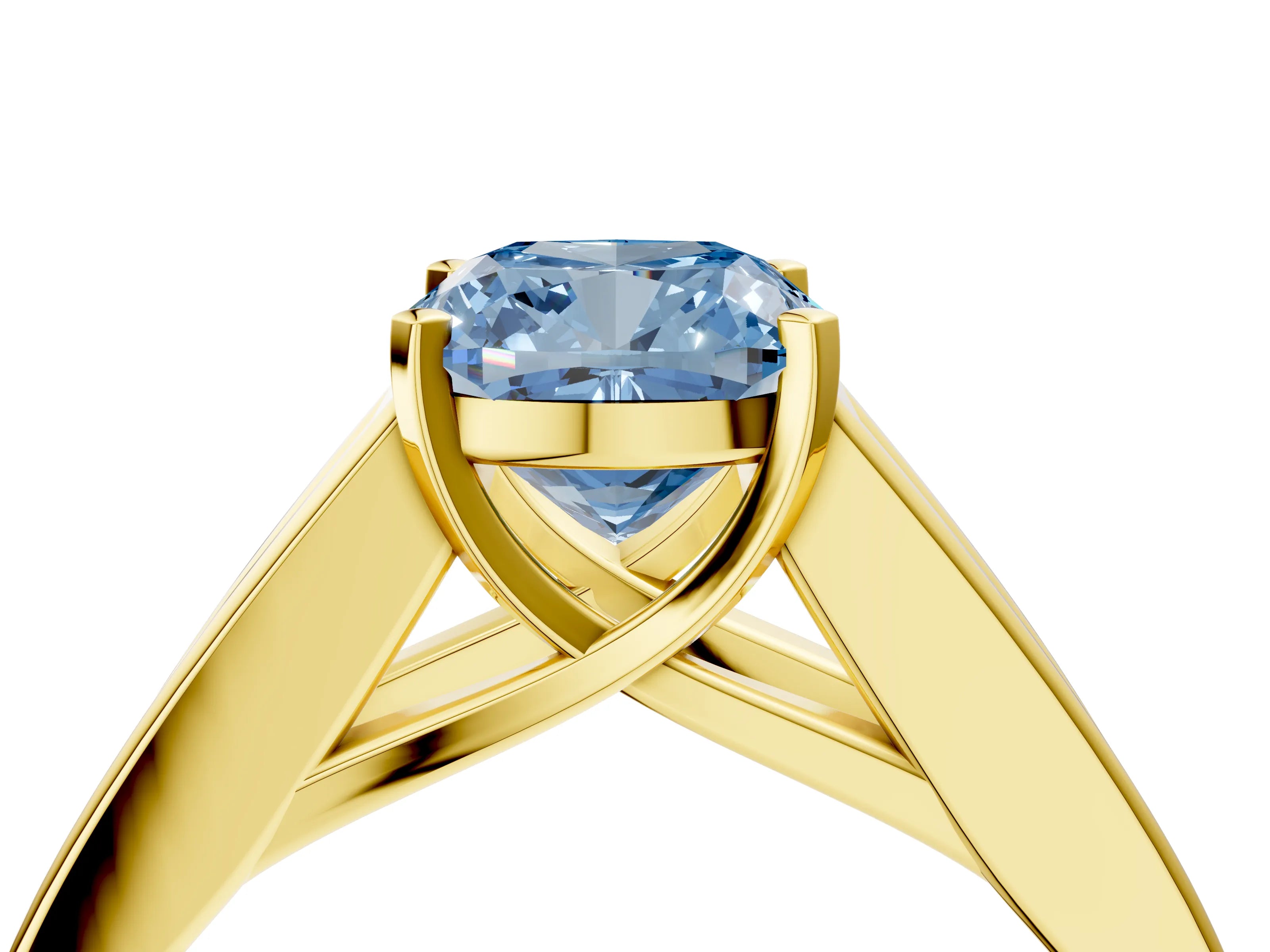 Yellow gold Fancy Blue Cushion Cut Cut Channel Set Solitaire Ring with Four-Prong Setting_4