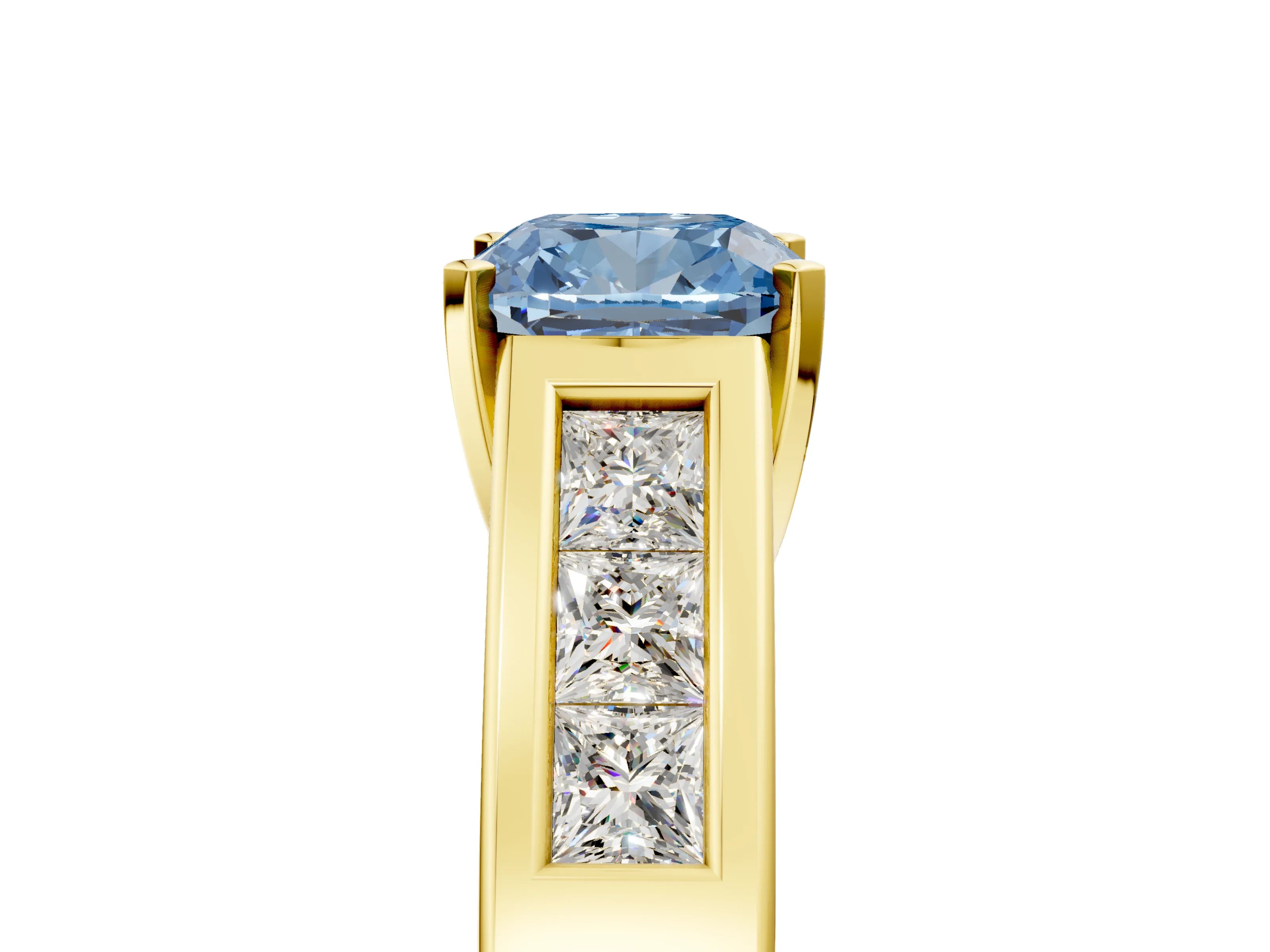 Yellow gold Fancy Blue Cushion Cut Cut Channel Set Solitaire Ring with Four-Prong Setting_5