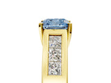 Yellow gold Fancy Blue Cushion Cut Cut Channel Set Solitaire Ring with Four-Prong Setting_5