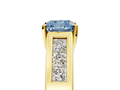 Yellow gold Fancy Blue Cushion Cut Cut Channel Set Solitaire Ring with Four-Prong Setting_5