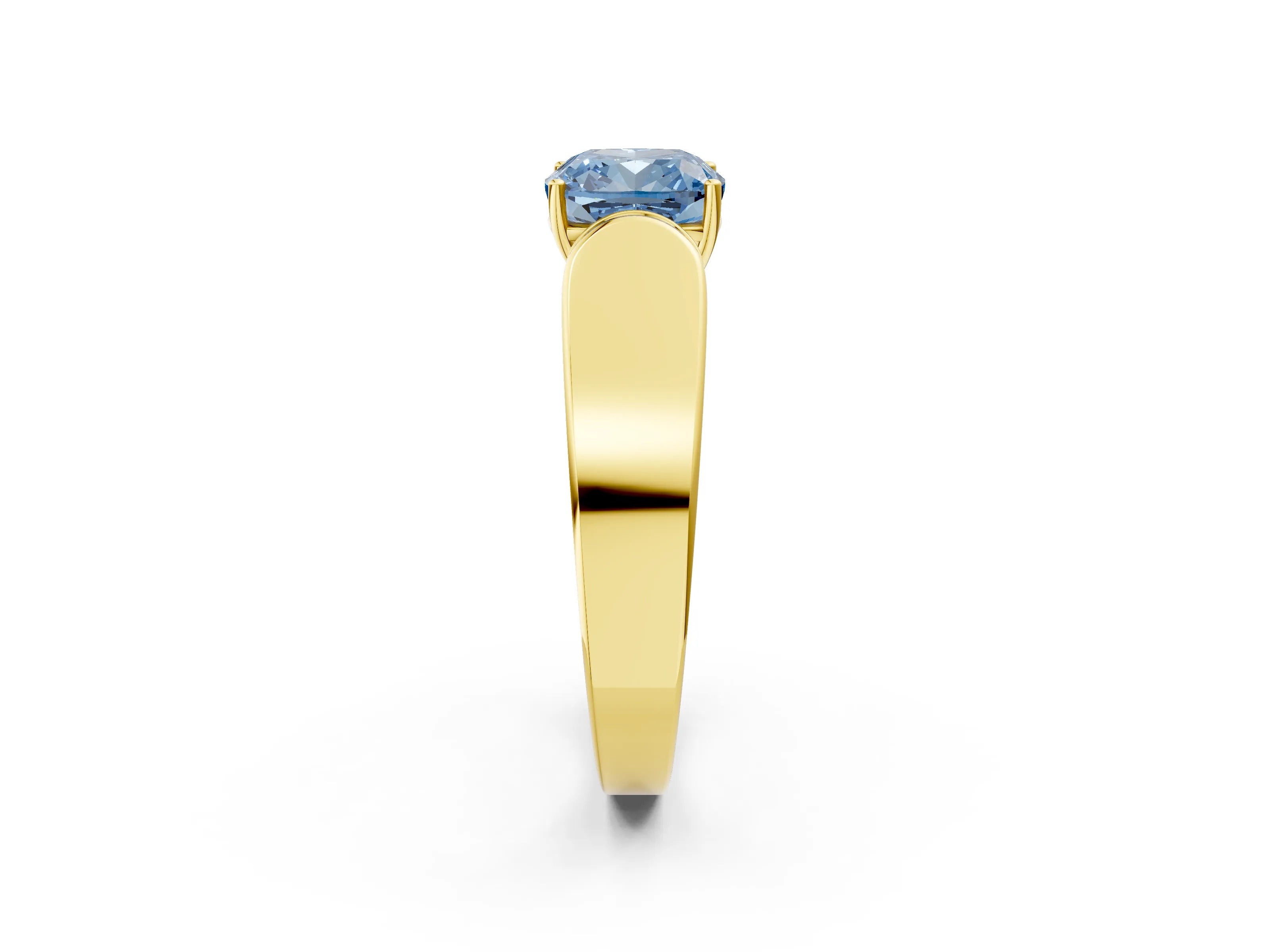 Yellow gold Fancy Blue Cushion Cut Cut Diamond Channel Set Solitaire Ring with Four-Prong Setting_2