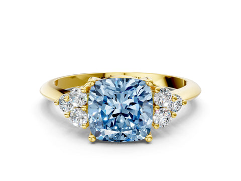 Yellow gold Fancy Blue Cushion Cut Cut Diamond Cluster Ring with Solitaire Band and Four-Prong Setting_12