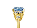 Yellow gold Fancy Blue Cushion Cut Cut Diamond Cluster Ring with Solitaire Band and Four-Prong Setting_17