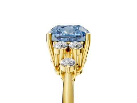 Yellow gold Fancy Blue Cushion Cut Cut Diamond Cluster Ring with Solitaire Band and Four-Prong Setting_17