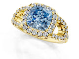 Yellow gold Fancy Blue Cushion Cut Cut Diamond Halo Engagement Ring with Open Split Pavé Band_1