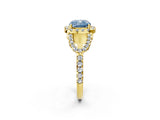Yellow gold Fancy Blue Cushion Cut Cut Diamond Halo Engagement Ring with Open Split Pavé Band_2