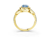 Yellow gold Fancy Blue Cushion Cut Cut Diamond Halo Engagement Ring with Open Split Pavé Band_3