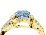 Yellow gold Fancy Blue Cushion Cut Cut Diamond Halo Engagement Ring with Open Split Pavé Band_4