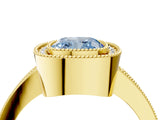 Yellow gold Fancy Blue Cushion Cut-Cut Diamond Halo Engagement Ring with Pave Band and Prong Setting_4