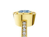 Yellow gold Fancy Blue Cushion Cut-Cut Diamond Halo Engagement Ring with Pave Band and Prong Setting_5