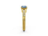 Yellow gold Fancy Blue Cushion Cut Cut Diamond Milgrain Pave Band Four-Prong Setting Ring_5