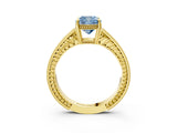 Yellow gold Fancy Blue Cushion Cut Cut Diamond Milgrain Pave Band Four-Prong Setting Ring_6