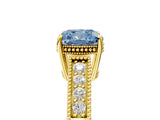 Yellow gold Fancy Blue Cushion Cut Cut Diamond Milgrain Pave Band Four-Prong Setting Ring_8