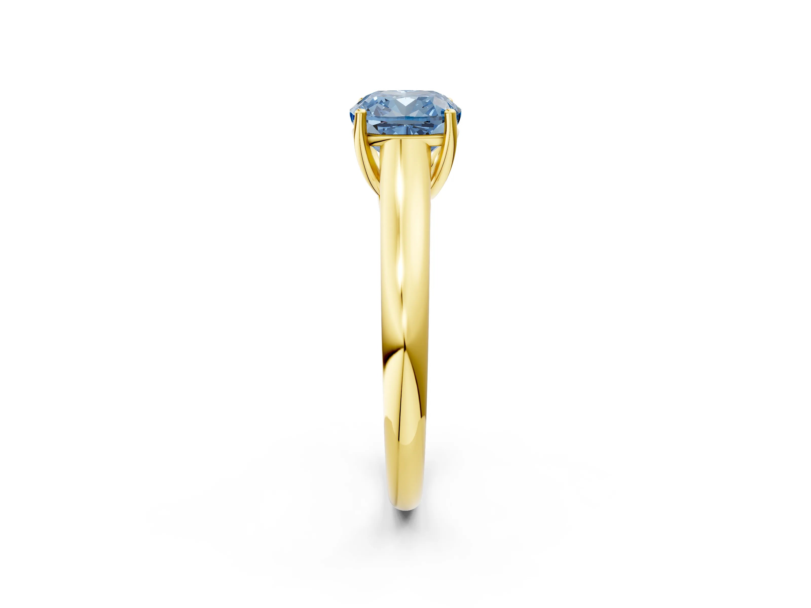 Yellow gold Fancy Blue Cushion Cut Cut Diamond Solitaire Engagement Ring with Tapered Plain Band and Four-Prong Setting_2