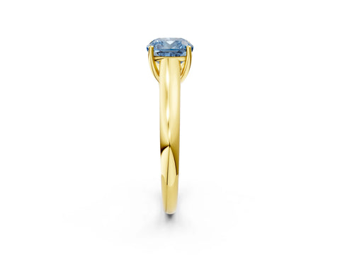 Yellow gold Fancy Blue Cushion Cut Cut Diamond Solitaire Engagement Ring with Tapered Plain Band and Four-Prong Setting_2