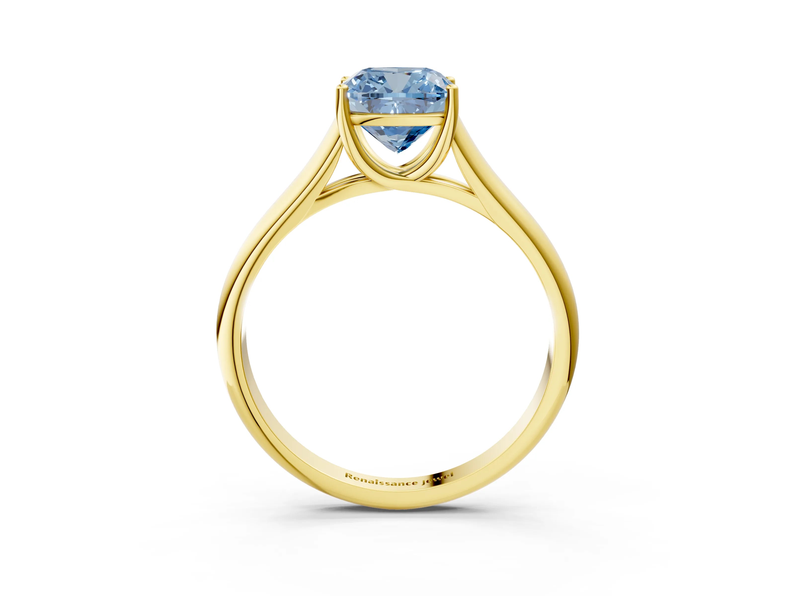 Yellow gold Fancy Blue Cushion Cut Cut Diamond Solitaire Engagement Ring with Tapered Plain Band and Four-Prong Setting_3