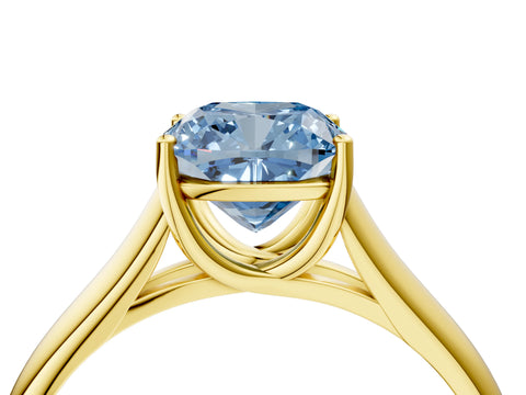 Yellow gold Fancy Blue Cushion Cut Cut Diamond Solitaire Engagement Ring with Tapered Plain Band and Four-Prong Setting_4