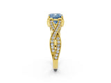 Yellow gold Fancy Blue Cushion Cut Cut Diamond Twisted Band with Milgrain Pave Setting and Four-Prong Setting_2