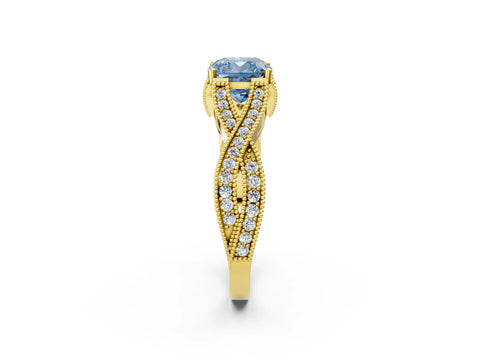 Yellow gold Fancy Blue Cushion Cut Cut Diamond Twisted Band with Milgrain Pave Setting and Four-Prong Setting_2