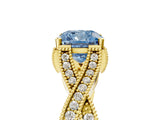 Yellow gold Fancy Blue Cushion Cut Cut Diamond Twisted Band with Milgrain Pave Setting and Four-Prong Setting_5