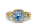 Yellow gold Fancy Blue Cushion Cut Cut Halo Diamond Infinity Band with Four-Prong Setting