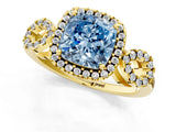 Yellow gold Fancy Blue Cushion Cut Cut Halo Diamond Infinity Band with Four-Prong Setting_1