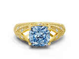 Yellow gold Fancy Blue Cushion Cut Cut Milgrain Pave Diamond Engagement Ring with Four-Prong Setting_15