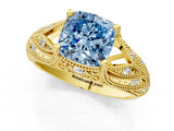 Yellow gold Fancy Blue Cushion Cut Cut Milgrain Pave Diamond Engagement Ring with Four-Prong Setting_16