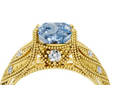 Yellow gold Fancy Blue Cushion Cut Cut Milgrain Pave Diamond Engagement Ring with Four-Prong Setting_19