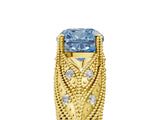 Yellow gold Fancy Blue Cushion Cut Cut Milgrain Pave Diamond Engagement Ring with Four-Prong Setting_20