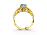 Yellow gold Fancy Blue Cushion Cut Cut Milgrain Pave Diamond Engagement Ring with Four-Prong Setting_6
