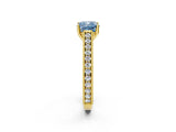 Yellow gold Fancy Blue Cushion Cut Cut Pave Band Milgrain Solitaire Ring_2