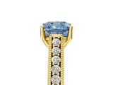 Yellow gold Fancy Blue Cushion Cut Cut Pave Band Milgrain Solitaire Ring_5