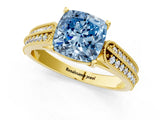Yellow gold Fancy Blue Cushion Cut Cut Pave Split Shank Engagement Ring with Four-Prong Setting_1