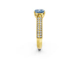 Yellow gold Fancy Blue Cushion Cut Cut Pave Split Shank Engagement Ring with Four-Prong Setting_2