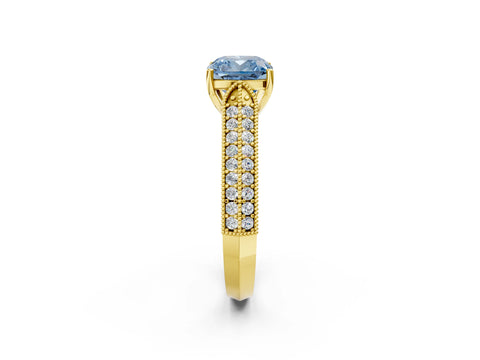 Yellow gold Fancy Blue Cushion Cut Cut Pave Split Shank Engagement Ring with Four-Prong Setting_2