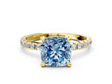 Yellow gold Fancy Blue Cushion Cut Diamond Brilliant Solitaire Ring with Pavé Band and Four-Prong Setting_12