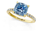 Yellow gold Fancy Blue Cushion Cut Diamond Brilliant Solitaire Ring with Pavé Band and Four-Prong Setting_13