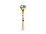 Yellow gold Fancy Blue Cushion Cut Diamond Brilliant Solitaire Ring with Pavé Band and Four-Prong Setting_14