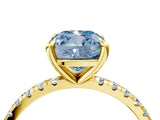 Yellow gold Fancy Blue Cushion Cut Diamond Brilliant Solitaire Ring with Pavé Band and Four-Prong Setting_16