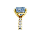 Yellow gold Fancy Blue Cushion Cut Diamond Brilliant Solitaire Ring with Pavé Band and Four-Prong Setting_17