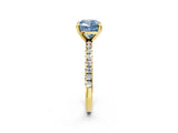 Yellow gold Fancy Blue Cushion Cut Diamond Brilliant Solitaire Ring with Pavé Band and Four-Prong Setting_2