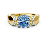 Yellow gold Fancy Blue Cushion Cut Diamond Channel Set Solitaire Ring with Four-Prong Setting_12