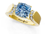 Yellow gold Fancy Blue Cushion Cut Diamond Channel Set Solitaire Ring with Four-Prong Setting_13