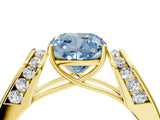 Yellow gold Fancy Blue Cushion Cut Diamond Channel Set Solitaire Ring with Four-Prong Setting_16