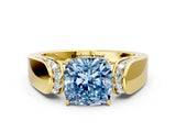 Yellow gold Fancy Blue Cushion Cut Diamond Channel Set Solitaire Ring with Four-Prong Setting_36