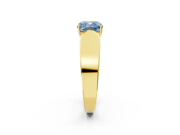 Yellow Gold Cushion Cut Channel Set Engagement Ring Setting for Fancy Blue Center with Wide Band