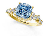 Yellow gold Fancy Blue Cushion Cut Diamond Cluster Pavé Band with Four-Prong Setting_13