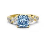 Yellow gold Fancy Blue Cushion Cut Diamond Cluster Pavé Band with Four-Prong Setting_3